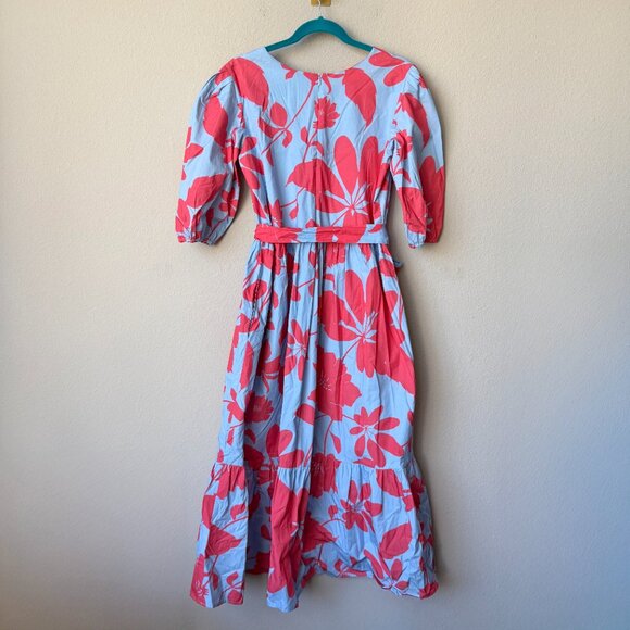 Maude Vivante Molly Blue Pink Floral Cotton Maxi Dress Size L - Picture 3 of 4
